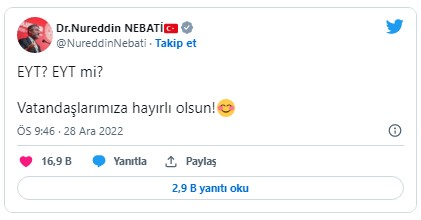 Bakan Nureddin Nebati'den esprili EYT paylaşımı!